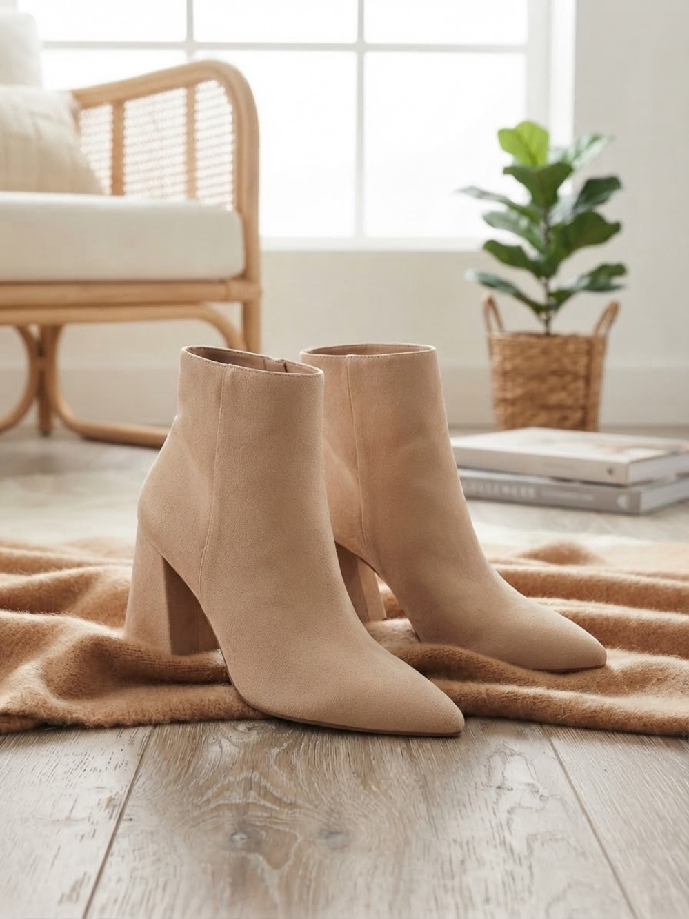 A New Day Delilah Block Heeled Ankle Boots Size 10 beige Faux Suede Bootie Zip
